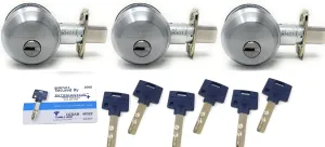 Interactive  High Security Grade 1 Single Cylinder Deadbolt. B60N Body. Set of 3 Deadbolts Keyed Alike w/ Key Duplication Card and 6 Keys, Satin Chrome