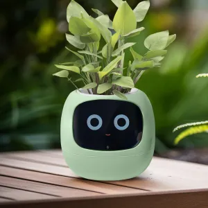 Interactive Plant Pot – Smart Planter, AI Pet Plantagotchi, tamagotchi, Leafypod and Plantiboy, Robot Flower with Feelings, Electric Maceta, Indoor Flowerpot with Water, Digital Gifts (green)