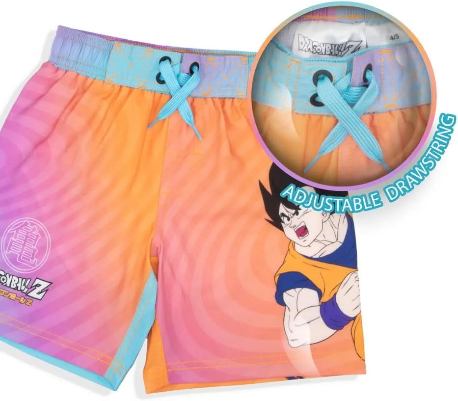 Isaac Morris Limited Dragon Ball Z Boy's Goku Graphic Swim Shorts - Pull-On Drawstring Swim Trunks for Kids