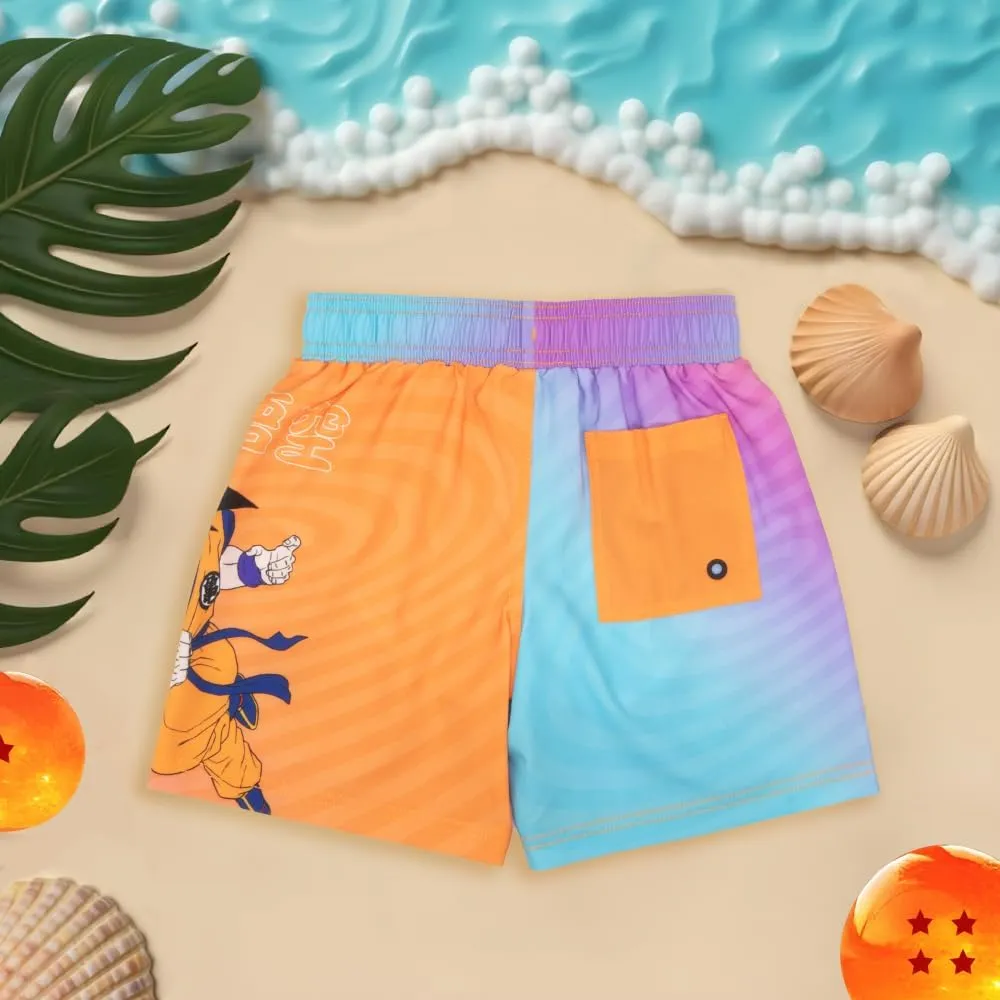 Isaac Morris Limited Dragon Ball Z Boy's Goku Graphic Swim Shorts - Pull-On Drawstring Swim Trunks for Kids