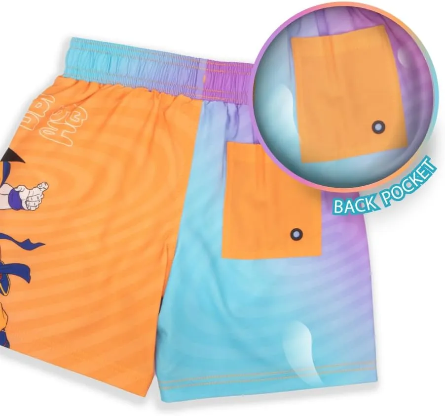 Isaac Morris Limited Dragon Ball Z Boy's Goku Graphic Swim Shorts - Pull-On Drawstring Swim Trunks for Kids