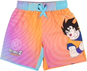 Isaac Morris Limited Dragon Ball Z Boy's Goku Graphic Swim Shorts - Pull-On Drawstring Swim Trunks for Kids