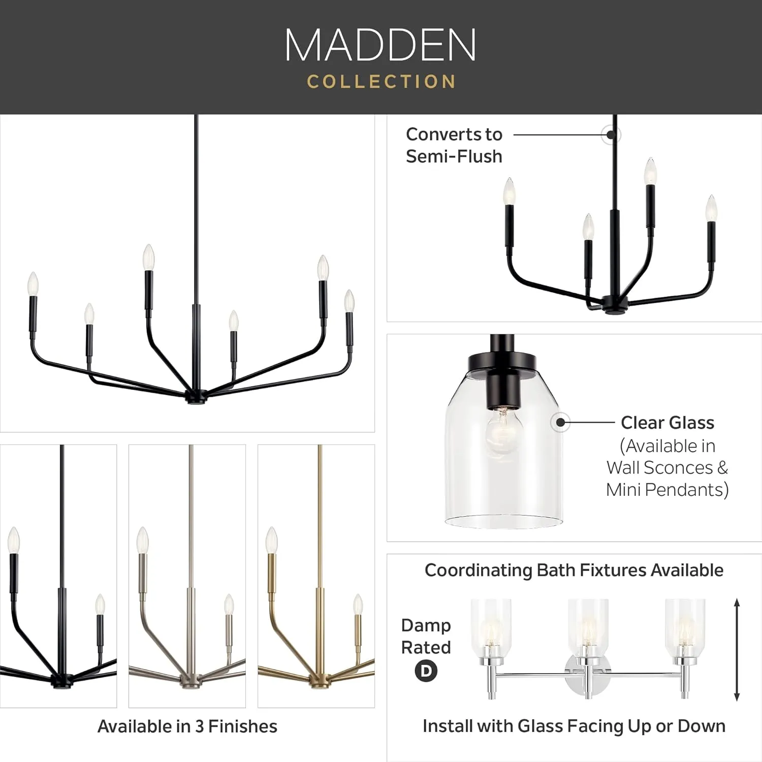 KICHLER Madden 6-Light Chandelier, Soft Modern Light in Brushed Nickel, Sloped Ceiling Compatible, for Entryway, Breakfast Nook or Laundry Room (17.5" x 32"), 52718NI