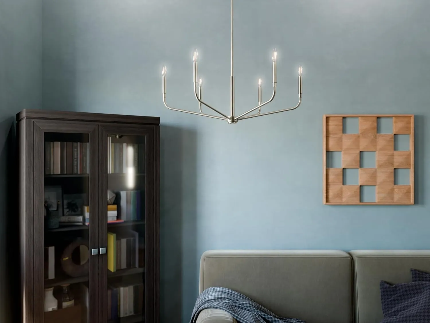 KICHLER Madden 6-Light Chandelier, Soft Modern Light in Brushed Nickel, Sloped Ceiling Compatible, for Entryway, Breakfast Nook or Laundry Room (17.5" x 32"), 52718NI