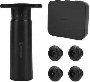 KITCHENDAO Wine Saver Pump with Sound Indicator，4 Vacuum Wine Stoppers and Storage Box, Reusable Wine Stoppers Preserver to Keep Wine Fresh