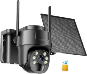 KKB 4G LTE Cellular Security Camera, No WiFi Security Camera Outdoor Built-in SIM Card Unlimited Data Plan, Solar Powered, 2K Wireless Cam Color Night Vision, PIR Motion Sensor, 355° View, 2 Way Talk