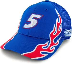Kyle Larson 2025 Flame #5 Snapback Mesh Hat Blue
