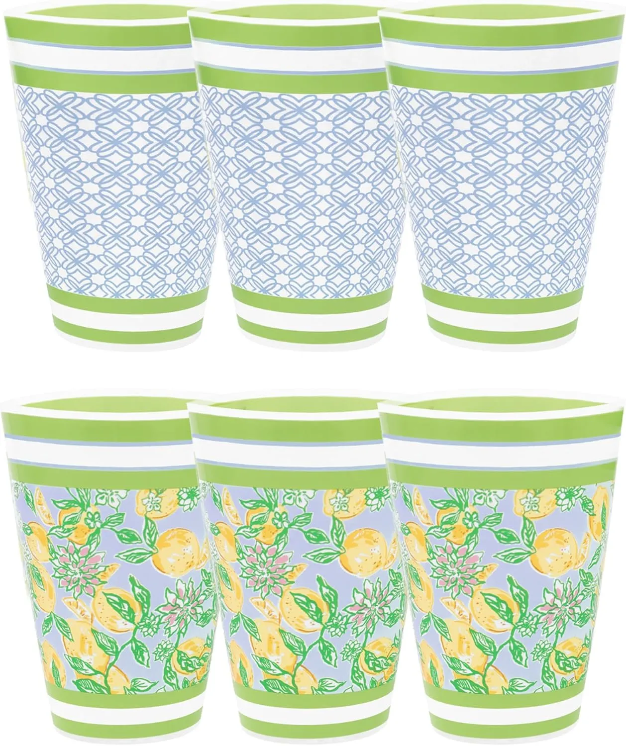 Lilly Pulitzer 14 Ounce Reusable Plastic Pool Cups, Set of 6 Durable Kid-Friendly Drinking Glasses, Make Lemonade/Butterfly Trellis