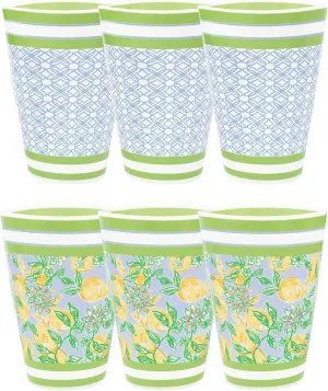 Lilly Pulitzer 14 Ounce Reusable Plastic Pool Cups, Set of 6 Durable Kid-Friendly Drinking Glasses, Make Lemonade/Butterfly Trellis