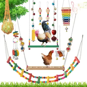 Little World 12PCS Chicken Toys for Coop - Complete Set of Chicken Toy, Coop Accessories Swing Ladder Bridge Mirror Pecking Toy Entertainment