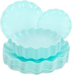 LIYH 24 Pcs Plastic Plates Reusable - Unbreakable Party Scalloped Plates, Microwave & Dishwasher Safe Camping Plate Sets Perfect for Parties, Wedding, Birthday, Picnics, BPA Free (12Guests)