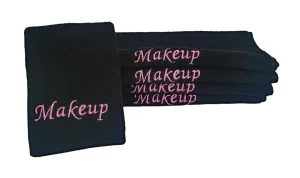 Makeup Remover Eraser Cloths. Reusable towel set. Facial Cleansing washcloths. 100% Cotton. Set of five. (Black & Pink Embroidery, 13 X 13)