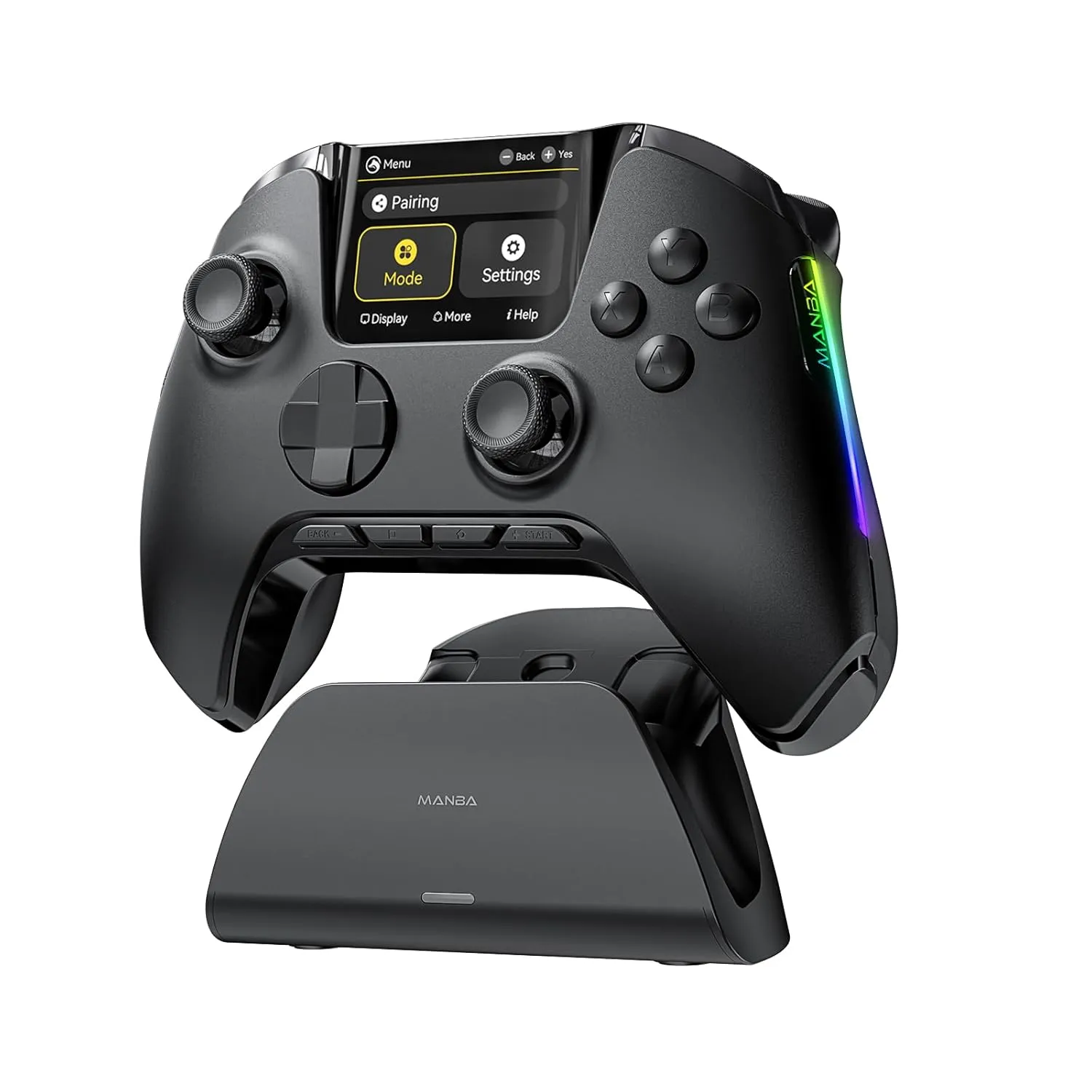 ManbaOne Interactive Screen Wireless Gaming Controller for PC/Switch/iOS/Android,Hall Effect Stick & Trigger,RGB Lighting,Remappable Buttons,1800mAh with Charging Dock (Black)