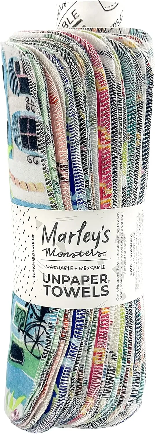Marley's Monsters UNpaper Towels - 24 Count roll, Reusable Paper Towels, Paperless, Cotton, Tree Free (Surprise Print)