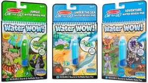 Melissa & Doug On The Go Water Wow! Reusable Color with Water Activity Pad 3-Pack (Jungle, Under The Sea & Adventure) - Chunky-Size Pen