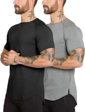 Mens Gym Workout Slim Fit Short Sleeve T-Shirt Cotton Performance Athletic Shirts Running Fitness Tee