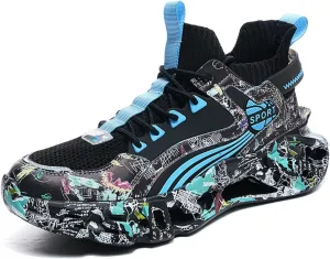 Men's Ultra - Light Shock - Absorbing Basketball Shoes Youth Sports Shoes Stylish Graffiti Design Suitable for Running Walking School for Students and Daily Commute