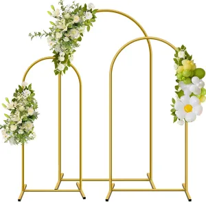 Metal Arch Backdrop Stand, Set of 3 Wedding Arched Frame, Stable Arched Background Stand for Wedding, Baby Shower, Birthday Party, Photography, Gold (6/6.6/7.2 ft)