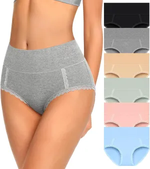 MISSWHO Cotton High Waisted Soft Womens Underwear Breathable Panties, Multipack