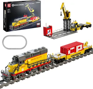 Mould King Remote Control Train Building Set, 1170pcs Diesel Locomotive Train Toy with Loop Track, Crane, Containers Semi Trailer for Assembly, Construction Model Kit for Teens and Adults (Age 14 )