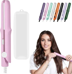 Omaky Upgraded 2-in-1 Mini Curling Wand Flat Iron Hair Straightener,Mini Dual Purpose Curling Flat Iron, Long-Lasting Portable Travel Curling Wand for Women Girls Short Hair, All Hair Types(Pink)