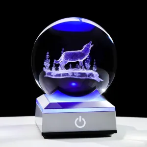 Ornalrist 3.15'' 3D Wolf Crystal Ball with LED Light Base Gifts for Women Men - Birthday Gifts for Wolf Lover, Figurine Collection for Home Decor