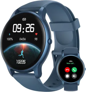 Parsonver Smart Watch for Women Men (Answer/Make Calls) Compatible with iPhone/Android Phones, Fitness Tracker with 100  Sports Modes IP68 Waterproof, Heart Rate/Blood Oxygen/Sleep/Steps Monitor, Blue
