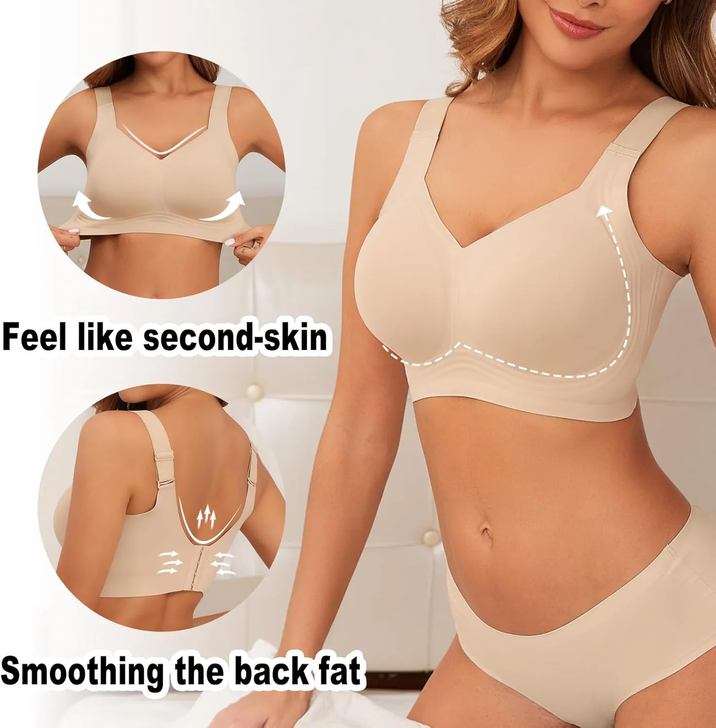 PoseFree Womens Seamless Wireless Supportive Bra Push Up Comfort Soft No Underwire Full Coverage T-Shirt Bra