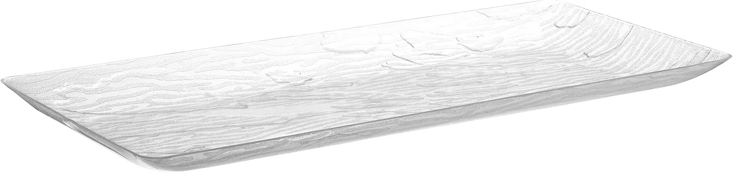 Posh Setting Serving Platters & Trays, Plastic Wood Pattern Rectangular Tray, Stackable & Disposable, 5 Pack - 14x6.25