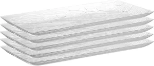 Posh Setting Serving Platters & Trays, Plastic Wood Pattern Rectangular Tray, Stackable & Disposable, 5 Pack - 14x6.25