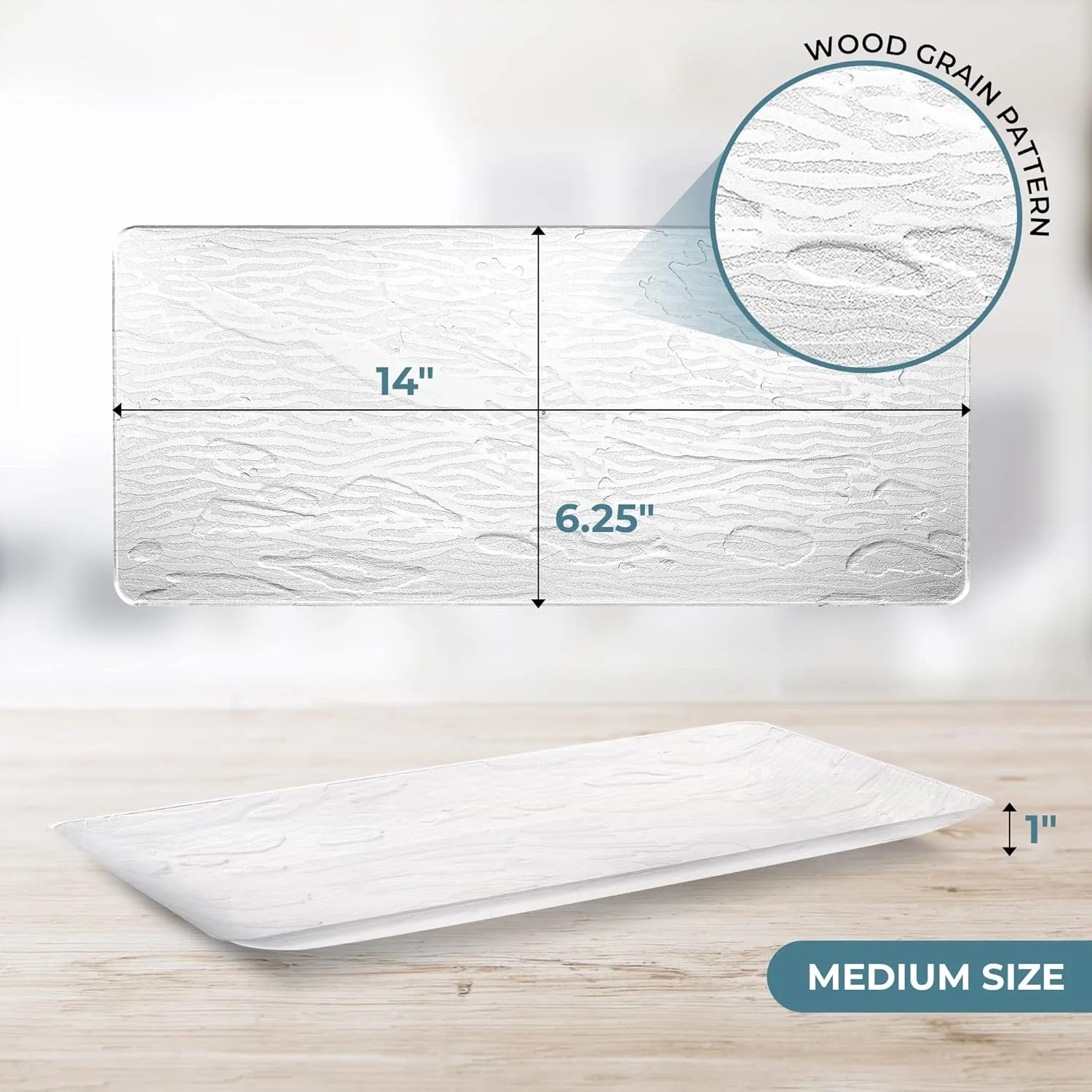 Posh Setting Serving Platters & Trays, Plastic Wood Pattern Rectangular Tray, Stackable & Disposable, 5 Pack - 14x6.25