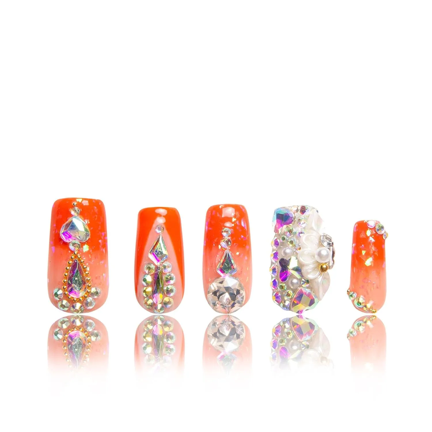 Press on Nails Sleeping Beauty| Handmade with Full Covered Crystals | Reusable Fake Nails | Square Regular 1.0 in | H74M