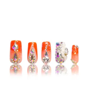 Press on Nails Sleeping Beauty| Handmade with Full Covered Crystals | Reusable Fake Nails | Square Regular 1.0 in | H74M