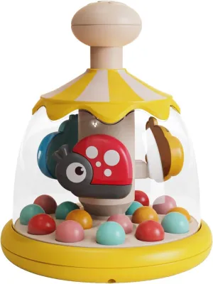Press Spin Baby Toy Tumble Activity Dome Tumble Top Spinning and Ball Popping Infants Toy Push Spin Carousel Colorful Spinning Faces Activity Learn Cause Effect Toys for 6 Month Plus (Yellow)