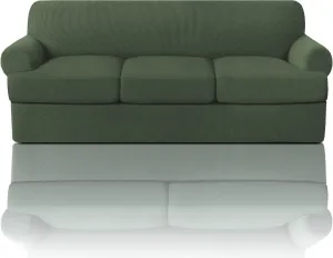 PrinceDeco T Cushion Sofa Slipcover 4 Pieces Sofa Covers for T Cushion Couch Soft Sofa Slip Covers Furniture Protector with 3 Individual T Shape Seat Covers(72"-90"), Bronze Green