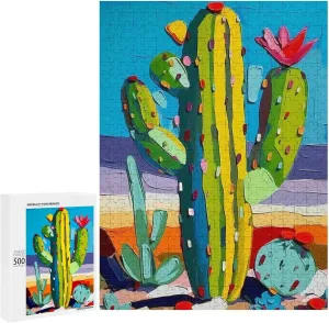 Puzzles for Adults 500 Pieces - Watercolour Cactus in Desert Flower Puzzle Brain Teaser Activity for Kids,Gift for Birthday Christmas