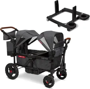 Radio Flyer Voya Stroller Wagon and Britax, Nuna, Cybex Car Seat Adapter Bundle, 2-Seater Collapsible Wagon with Low Sides and Adjustable Canopies, Gray