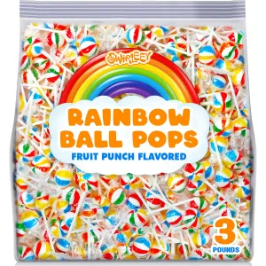Rainbow Lollipops - 3 Pounds - Rainbow Parade Throws - Beach Ball Pops - Fruit Punch Flavored - Birthday Parties, Carnivals & Events - Colorful Individually Wrapped Suckers​