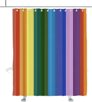 Rainbow Striped Shower Curtain Colorful Stripe Farmhouse Shower Curtains Set Bohemian Geometric Modern Bathroom Decor Accessory with Hooks 72" W × 84" H