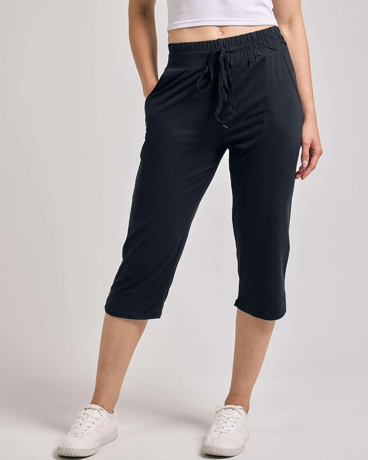 Real Essentials 3-Pack: Women's Capri Open Bottom Soft Sweatpants with Drawstring (Available in Plus Size)