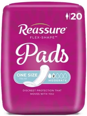 Reassure Flex-Shape Pad, Moderate Absorbency - 20 Count, Medium, Unisex, Disposable, Urine Protection