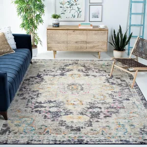 SAFAVIEH Area Rug 8x10 - Madison Collection - Large - Black & Gold, Boho Chic Medallion Distressed Design, Non-Shedding & Easy Cleaning, Ideal for Living Room, Bedroom, Office, Dining Space (MAD473Z)