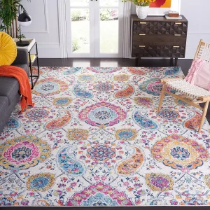 SAFAVIEH Madison Collection Area Rug - 9' x 12', Cream & Multi, Boho Chic Glam Paisley Design, Non-Shedding & Easy Care, Ideal for High Traffic Areas in Living Room, Bedroom (MAD600B)