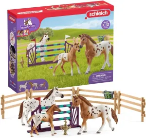 Schleich Horse Club - 17PC - Lisa's Tournament Training Horse Toy Set with 3 Horses and Accessories - Realistic Stallion, Mare, Foal Figurines for Girls and Boys - Farm Toys for Kids Ages 5  - 42433