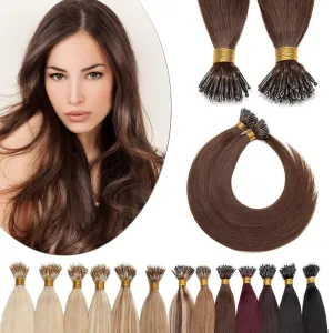 SEGO Nano Tip Hair Extensions Human Hair Balayage Nano Beads Pre-bonded Seamless Nano Ring Highlight Hair Extensions for Women 1g/strand 50g/pack -16 Inch #4 Medium Chocolate Brown