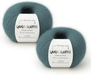 Silk Mohair Luxury Yarns, Premium and Soft Blend for Knitting, Made in Italy (Green - 30486, 2)