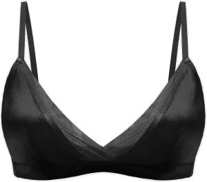SilRiver Women's Silk Satin Wire-Free Padded Bralette with Soft Silk Cup Bra Top