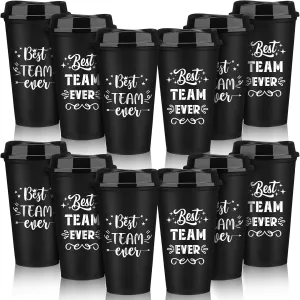 Sliner 12 Pcs Best Team Ever Thank You Gifts Employee Appreciation 16 oz Reusable Coffee Cups with Lids Employee Motivation Gifts for Teacher Nurses Staff Coworkers