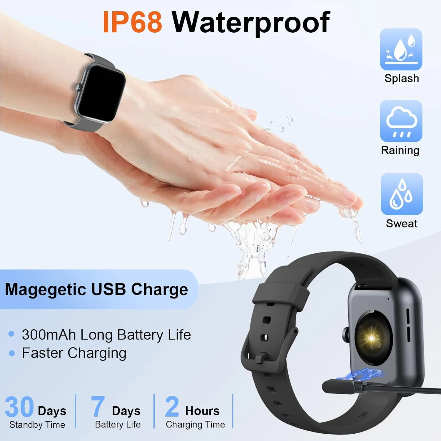 Smart Watch, 1.91" Smartwatch for Men Women (Answer/Make Call), Fitness Tracker with 100  Sport Modes, IP68 Waterproof, Heart Rate/Sleep Monitor, Spo2, Pedometer, Activity Tracker for Android iOS
