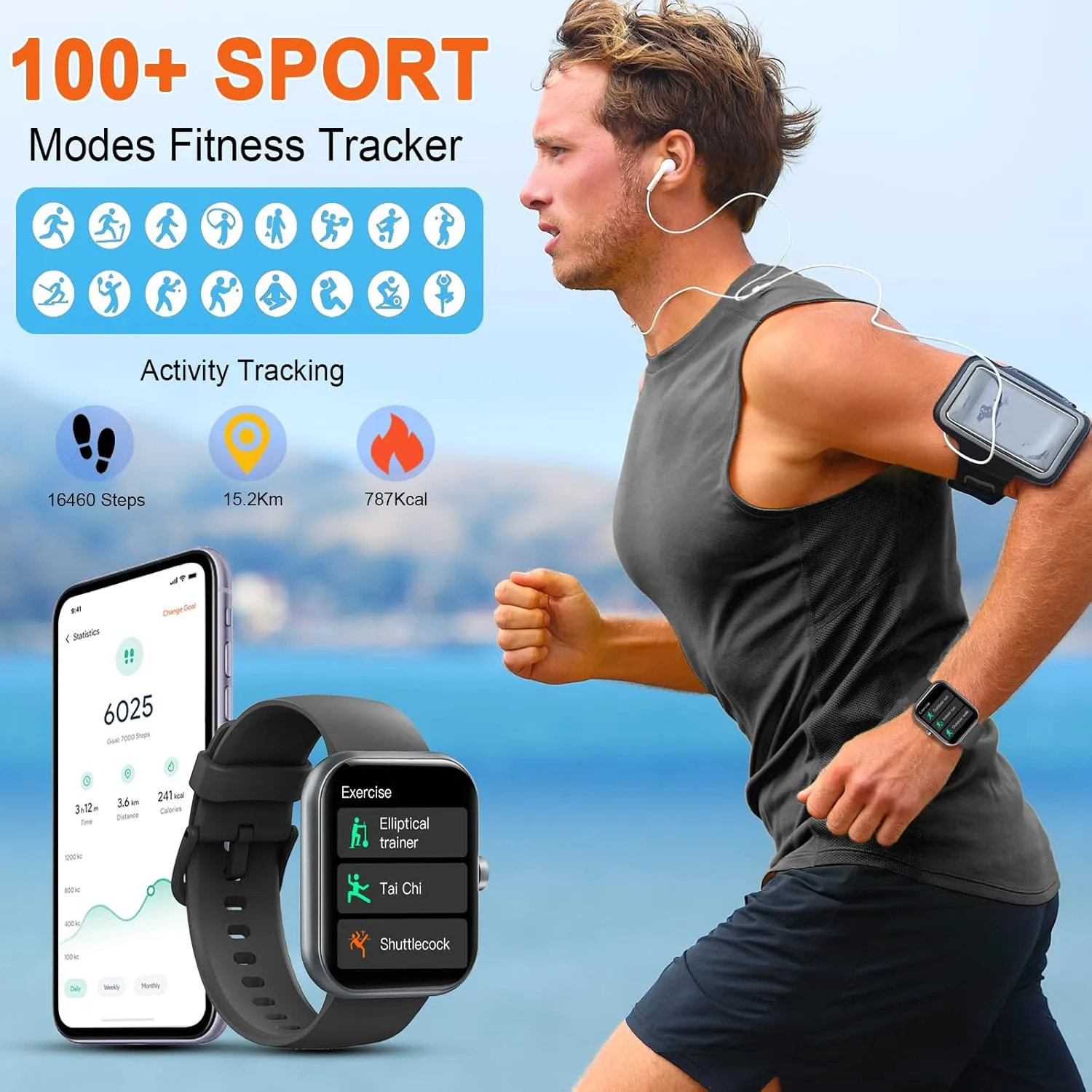 Smart Watch, 1.91" Smartwatch for Men Women (Answer/Make Call), Fitness Tracker with 100  Sport Modes, IP68 Waterproof, Heart Rate/Sleep Monitor, Spo2, Pedometer, Activity Tracker for Android iOS